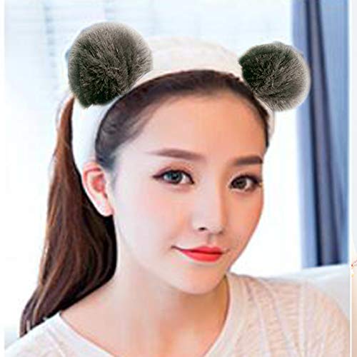 iPobie Diadema de Forro Polar Suave para Mujer, Elástica del oído Panda Linda, Diadema Suave para la Mujer Toalla para Lavar la Cara, Maquillaje Diadema