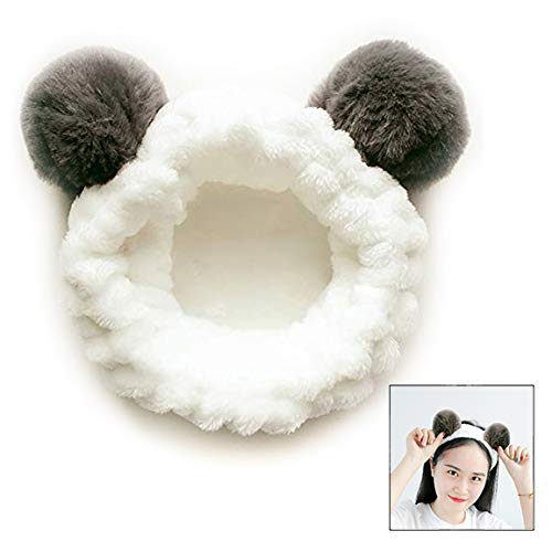 iPobie Diadema de Forro Polar Suave para Mujer, Elástica del oído Panda Linda, Diadema Suave para la Mujer Toalla para Lavar la Cara, Maquillaje Diadema