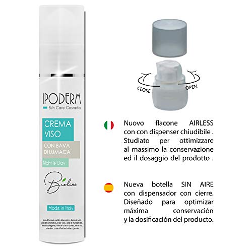 Ipoderm BIO crema facial de baba de caracol 50 ml, ácido hialurónico, manteca de karité, péptidos biomiméticos, aceite de almendras dulces, aloe vera