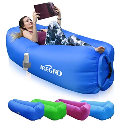 IREGRO Sofa Hinchable con Almohada Integrada y Bolsa, Tumbona Hinchable, Sofa Inflable, Portátil Impermeable Ligero Poliéster Aire sofá para Viajes, Piscina, Camping, Parque, Playa, Patio Trasero