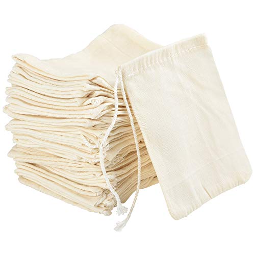 Irich 50 Piezas Bolsas de Muselina, Reutilizable Bolsas de Algodón con Cordón Bolsa de Filtro para Almacenar Hierbas Especias Artesanías (8×10CM)