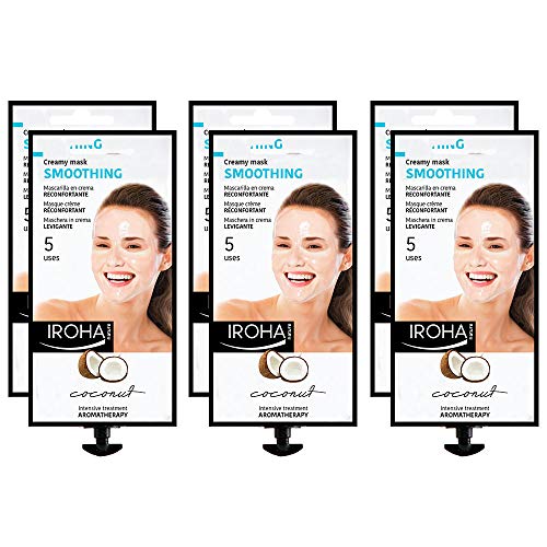 Iroha Nature - Mascarilla Facial en Crema, Hidratante Reconfortante con Coco, Pack de 6 unidades | Mascarilla Facial de Coco