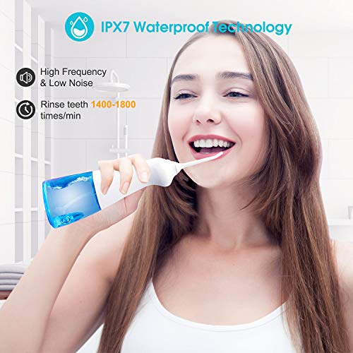 Irrigador Bucal Portátil - Irrigador Dental Profesional Viaje USB Recargable con 3 Modos 4 Boquillas IPX7 Impermeable para viajes, ortodoncia y cuidado de puentes [con Limpiador de Dientes]