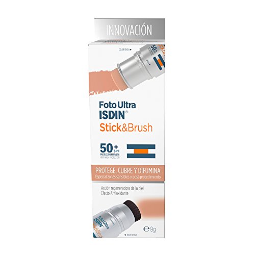 Isdin Foto Ultra Stick & Brush SPF 50+ | Fotoprotector. Protege, cubre y difumina. Especial para Zonas Sensibles y post-procedimiento 1 x 9g