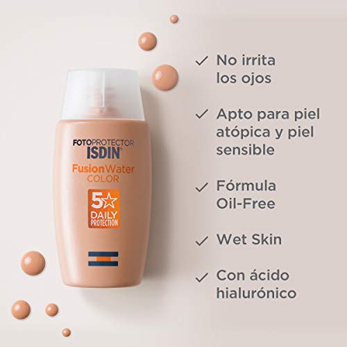 Isdin Fotoprotector UV Mineral Brush SPF 50+, Protector Solar Facial de Uso Diario, 2 g + Fusion Water COLOR SPF 50 - Protector solar facial de fase acuosa con color para uso diario, 50 ml