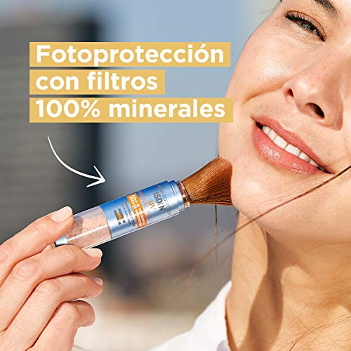 Isdin Fotoprotector UV Mineral Brush SPF 50+, Protector Solar Facial de Uso Diario on the Go, Activos Antipolución, Matificante, Acabado Invisible, 2 g