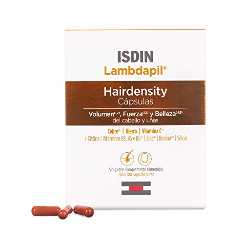 Isdin Lambdapil Hairdensity, 180 Cápsulas, Recupera el Volumen, fuerza y belleza de tu cabello y uñas en Sólo 3 Meses