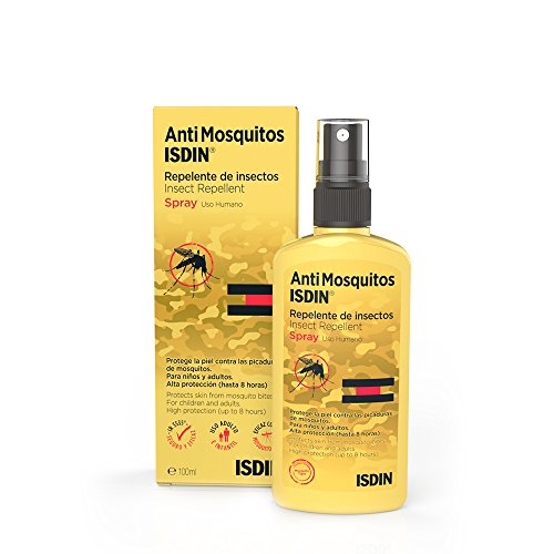 ISDIN Spray Anti Mosquitos - Repelente de Mosquitos para la Prevención de Picaduras, Eficaz Mosquito Tigre, Amarillo, 1 x 100 ml