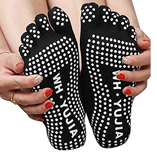 Isuper Antideslizante Calcetines de la Yoga de algodón de Cinco del Dedo del pie Antideslizante Calcetines de dispensación para la Mujer Negro