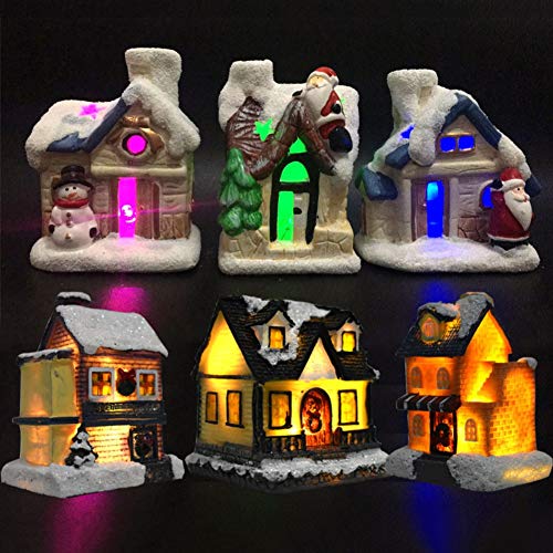 Iswell Clorful LED Resina intermitente Escena navideña Casas de pueblo Ciudad Decoraciones navideñas Funcionamiento con batería Adorno navideño