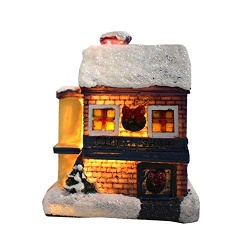 Iswell Clorful LED Resina intermitente Escena navideña Casas de pueblo Ciudad Decoraciones navideñas Funcionamiento con batería Adorno navideño