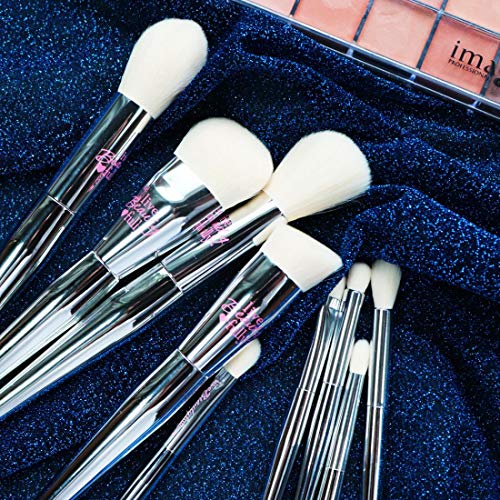 IT Cosmetics 9Pcs Set de pinceles de maquillaje Professional Silver Chromed Synthetic Powder Blusher Bronzer Sombra de ojos Kit de pincel de maquillaje
