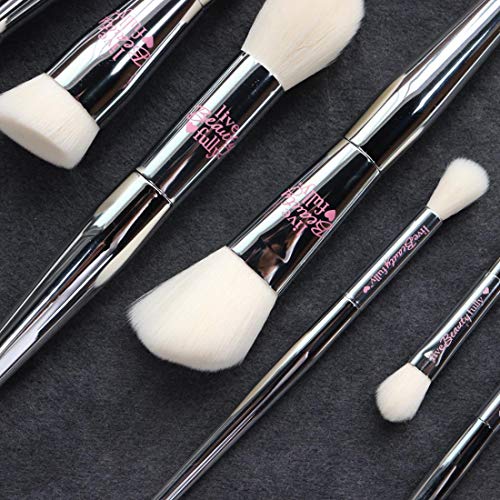 IT Cosmetics 9Pcs Set de pinceles de maquillaje Professional Silver Chromed Synthetic Powder Blusher Bronzer Sombra de ojos Kit de pincel de maquillaje