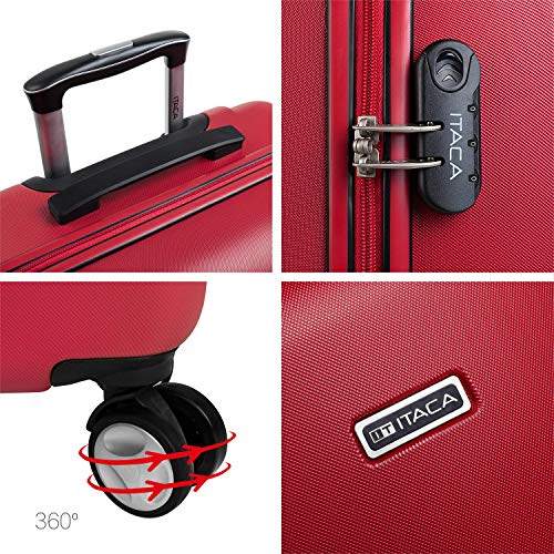 ITACA - Maleta de Viaje Grande XL Trolley 76 cm de ABS Texturizado. Rígida Resistente y Ligera. Gran Capacidad. Mango Asas 4 Ruedas Candado. Estudiantes. T58070, Color Rojo