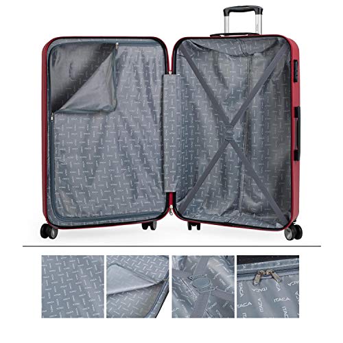 ITACA - Maleta de Viaje Grande XL Trolley 76 cm de ABS Texturizado. Rígida Resistente y Ligera. Gran Capacidad. Mango Asas 4 Ruedas Candado. Estudiantes. T58070, Color Rojo