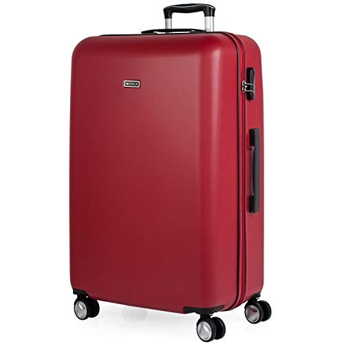 ITACA - Maleta de Viaje Grande XL Trolley 76 cm de ABS Texturizado. Rígida Resistente y Ligera. Gran Capacidad. Mango Asas 4 Ruedas Candado. Estudiantes. T58070, Color Rojo