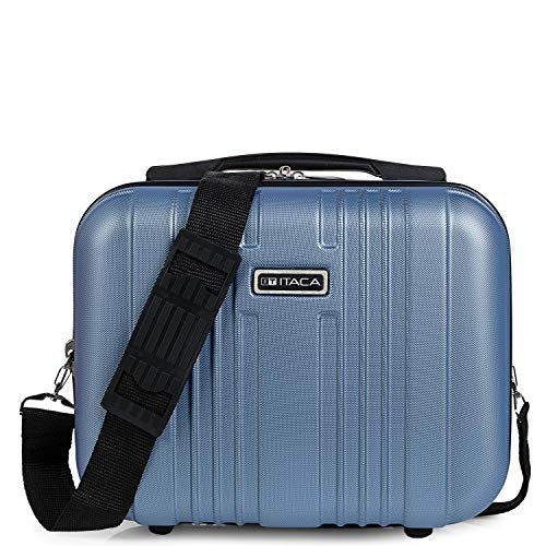 ITACA - Neceser Rígido ABS Grande de Viaje, Maleta de Aseo. Cierre Cremallera. Cinta Trolley, Asa Retráctil y Bandolera. Múltiples Compartimentos. Ligero y Cómodo. T71535, Color Azul Zafiro