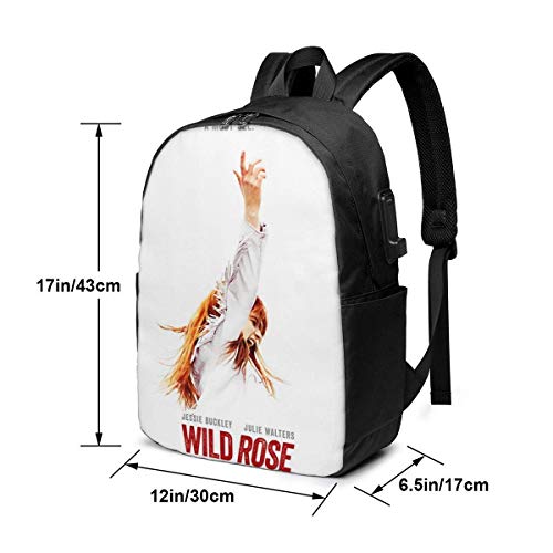 IUBBKI Jessie Buckley en Wild Rose Mochila USB Mochila para portátil de 17 Pulgadas Correa de Hombro Ajustable Bolsa para Exteriores para Hombres y Mujeres