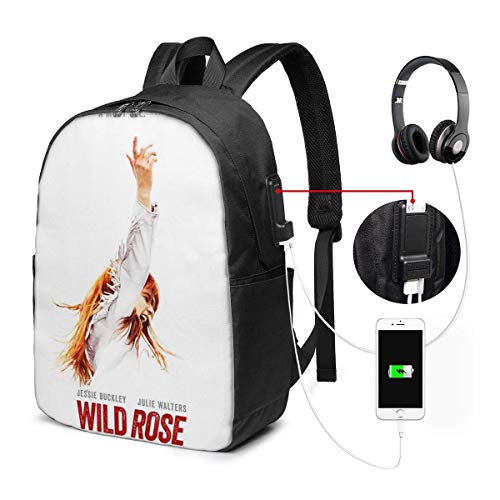 IUBBKI Jessie Buckley en Wild Rose Mochila USB Mochila para portátil de 17 Pulgadas Correa de Hombro Ajustable Bolsa para Exteriores para Hombres y Mujeres