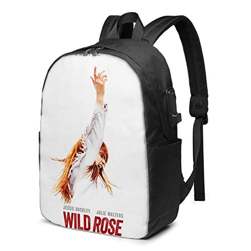 IUBBKI Jessie Buckley en Wild Rose Mochila USB Mochila para portátil de 17 Pulgadas Correa de Hombro Ajustable Bolsa para Exteriores para Hombres y Mujeres