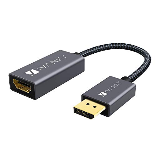 IVANKY Adaptador DisplayPort a HDMI [1080P, Trenzado de Nylon, Bañado en Oro] Adaptador DP a HDMI Compatible con HDTV, HP, ThinkPad, AMD, NVIDIA, Escritorio y Más - Hembra a Macho, Espacio Gris