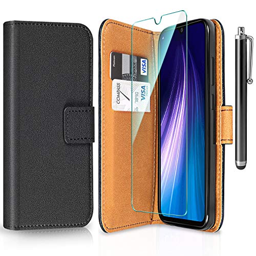 ivencase Funda Xiaomi Redmi Note 8 + Protector de Pantalla, Xiaomi Redmi Note 8 Libro Caso Cubierta la Tapa magnética Protector de Billetera Cuero de la PU Carcasa para Xiaomi Redmi Note 8 - Negro