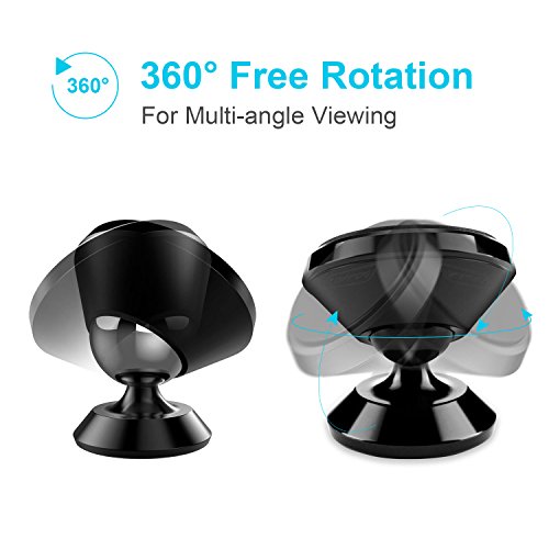 ivoler [2-Unidades] Soporte Magnético Móvil Coche Universal Aluminio con 4 Pegatinas Metalicas, Mini Iman Móvil Coche/Soporte Auto Car Mount Metálico 360° Rotación para Móviles Dispositivo GPS -Negro