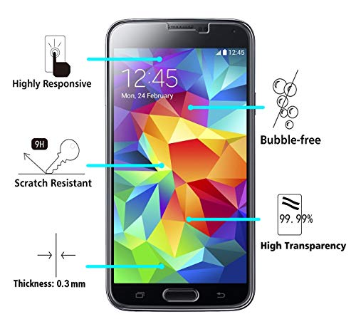 ivoler [4 Unidades] Protector de Pantalla Compatible con Samsung Galaxy S5 y S5 Neo, Cristal Vidrio Templado Premium [Dureza 9H] [Anti-Arañazos] [Sin Burbujas]