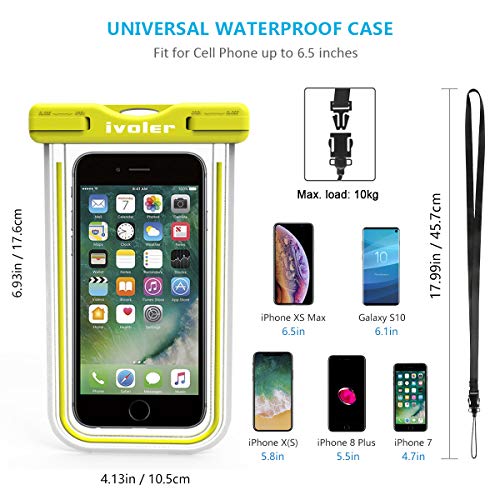 ivoler [IPX8 Certificado] [2 Unidades] Funda Bolsa Móvil Impermeable Universal para Xiaomi, iPhone, Samsung Galaxy, Huawei, Smartphones, Monedas, Pasaporte, etc. (Negro+Verde)