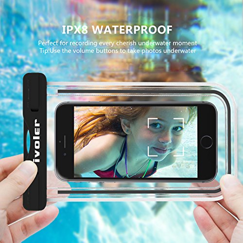 ivoler [IPX8 Certificado] [2 Unidades] Funda Bolsa Móvil Impermeable Universal para Xiaomi, iPhone, Samsung Galaxy, Huawei, Smartphones, Monedas, Pasaporte, etc. (Negro+Rosa)