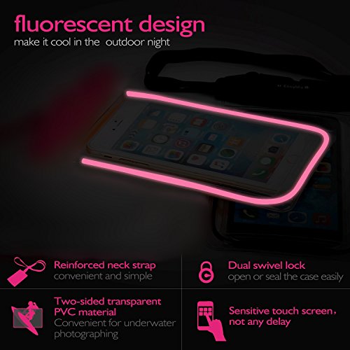 ivoler [IPX8 Certificado] [2 Unidades] Funda Bolsa Móvil Impermeable Universal para Xiaomi, iPhone, Samsung Galaxy, Huawei, Smartphones, Monedas, Pasaporte, etc. (Negro+Rosa)