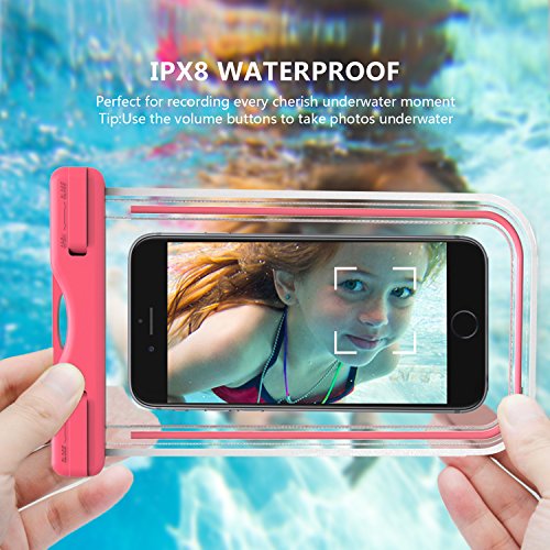 ivoler [IPX8 Certificado] [2 Unidades] Funda Bolsa Móvil Impermeable Universal para Xiaomi, iPhone, Samsung Galaxy, Huawei, Smartphones, Monedas, Pasaporte, etc. (Rosa+Rosa)