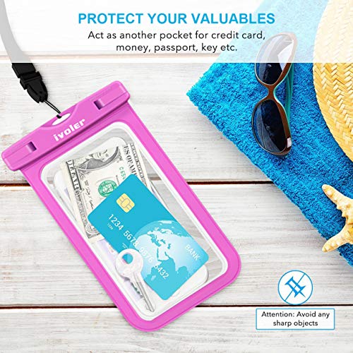 ivoler [IPX8 Certificado] [3 Unidades] Funda Bolsa Móvil Impermeable Universal para Xiaomi, iPhone, Samsung Galaxy, Huawei, Smartphones, Monedas, Pasaporte, etc. (Negro/Blanco/Rosa)