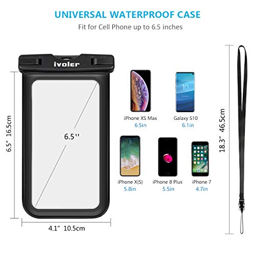 ivoler [IPX8 Certificado] [3 Unidades] Funda Bolsa Móvil Impermeable Universal para Xiaomi, iPhone, Samsung Galaxy, Huawei, Smartphones, Monedas, Pasaporte, etc. (Negro/Blanco/Rosa)