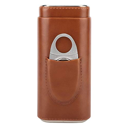 IWILCS Funda para cigarros, Humidificador de Cuero de 3 dedos, Estuche De Cigarros, con Cortador, Humidificador de Cigarros, Para viajes, viajes de negocios(Marrón)