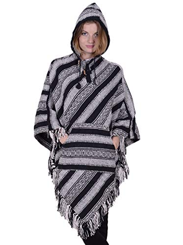 Izia Ethnic - Poncho con flecos y diseño tradicional étnico bohemio Baba Cool Pon11 N Talla única