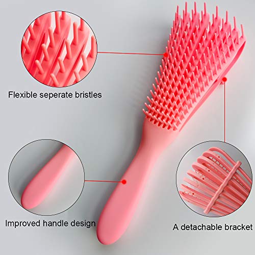 J TOHLO Cepillo desenredante, Cepillo desenredante para cabello afro, peine para desenredar para cabello afroamericano 3a 4c, Mojado, Para Rizado, Grueso, Ondulado, (Negro + Rosa)