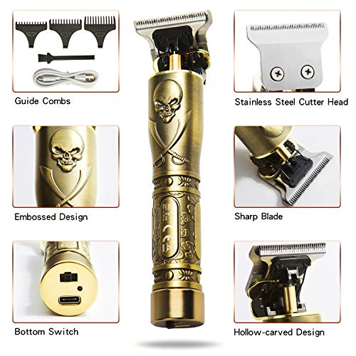 J TOHLO Cortapelos Eléctrico Profesional Cortadora de Pelo Recargable Cortapelos Impermeable con Cuchilla en T con 3 Peines Guía para Hombres Cabello Barba