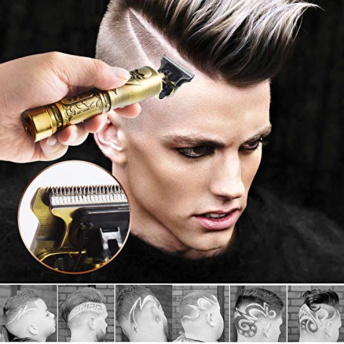 J TOHLO Cortapelos Eléctrico Profesional Cortadora de Pelo Recargable Cortapelos Impermeable con Cuchilla en T con 3 Peines Guía para Hombres Cabello Barba