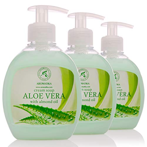 Jabón Crema Aloe Vera con Aceite de Almendras 3x300ml - Jabón cosmético líquido para manos - Para el cuerpo - Para la cara - Piel - Nutre y limpia suavemente la piel - Jabón hidratante