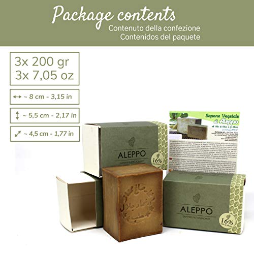 Jabón de Alepo 3 piezas - Aceite de Oliva y Aceite de Laurel 16% - Método tradicional - Alepo puro y natural, receta original