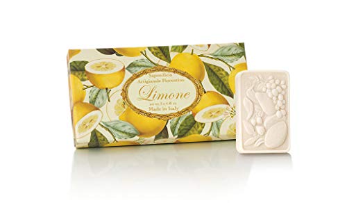 Jabón de limón, pack regalo 3 pastillas de 125 g, Jabón italiano hecho a mano de Fiorentino, con relieve decorativo