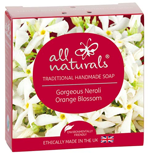 Jabón de neroli 100% natural para manos y cara, con aceite de oliva para pieles sensibles, enriquecido con manteca de karité, coco virgen, jojoba y aceites esenciales terapéuticos, 100g