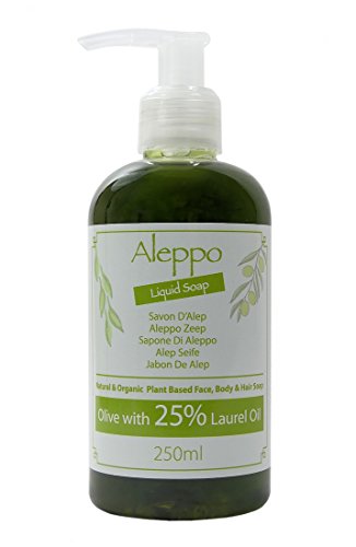 Jabón líquido natural de Alepo tradicional y genuino con aceite de oliva y aceite de laurel al 25% 250g