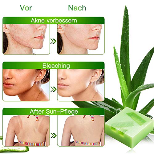 Jabón Natural, Jabón Manos y Cara, Jabón Vegano, Aloe Jabón 100% Natural Lucha Contra el Acné, Limpia, Purifica e Hidrata Profundamente la Piel