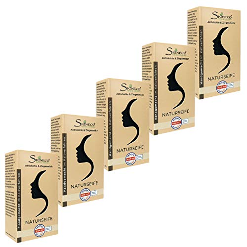 Jabón natural Skineco con carbón activo y leche de cabra con efecto exfoliante, jabón negro hecho a mano en proceso frío