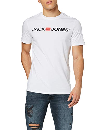 Jack & Jones Jjecorp Logo tee SS Crew Neck Noos Camiseta, Blanco (White Detail: Slim Fit), Medium para Hombre