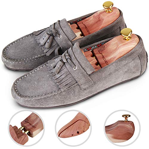 Jago Hormas para Zapatos de Cedro con Punta Dividida Ajustable - Tamaños 41 42 43 44, Madera de Cedro de Primera Calidad, Resorte de Tensión - Ensanchador de Zapatos Forma Plantillas Cuidado