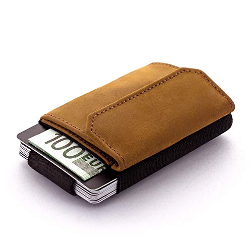 JAIMIE JACOBS Cartera Hombre Nano Boy Pocket Cartera Minimalista Slim Wallet Cartera Clip Cartera Pequeña Tarjetera Fina Pinza para Billetes Billetero para Hombres (Bronceado)
