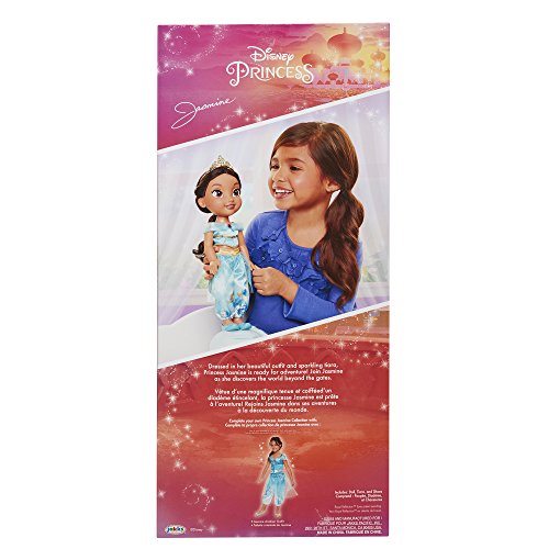 Jakks Pacific Princesa Disney, muñeca Jazmine Aladdin Detalle. Fíjate en su Pelo, Vestido, Corona, Zapatitos - Traje Multicolor con Preciosos Estampados